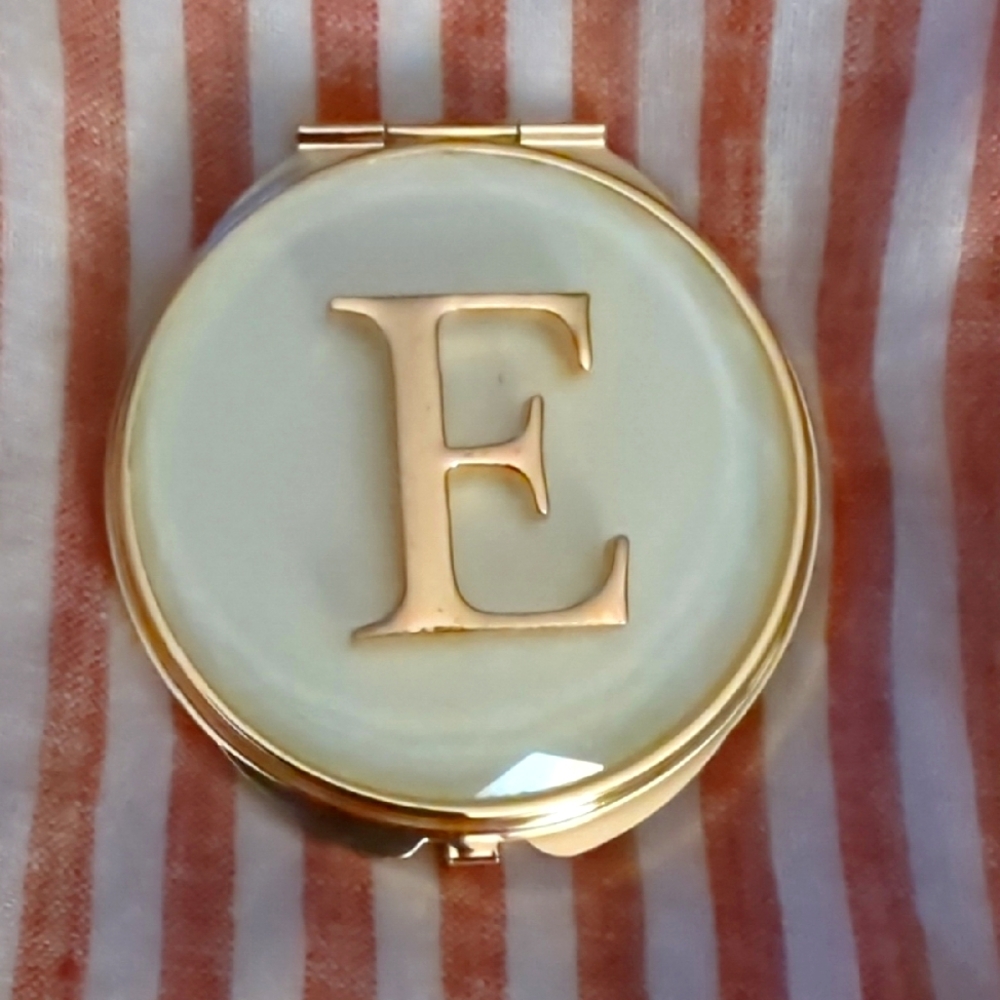 Gold and Cream Monogram Compact Mirror